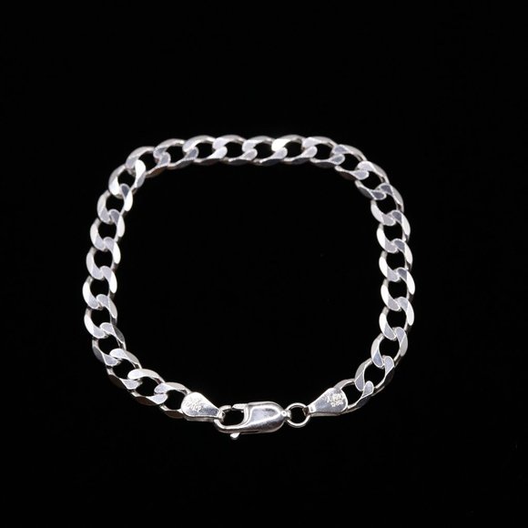 925 Sterling Silver Genuine Solid Curb Cuban Link Chain Italian Bracelet 6mm 7in - Picture 5 of 6